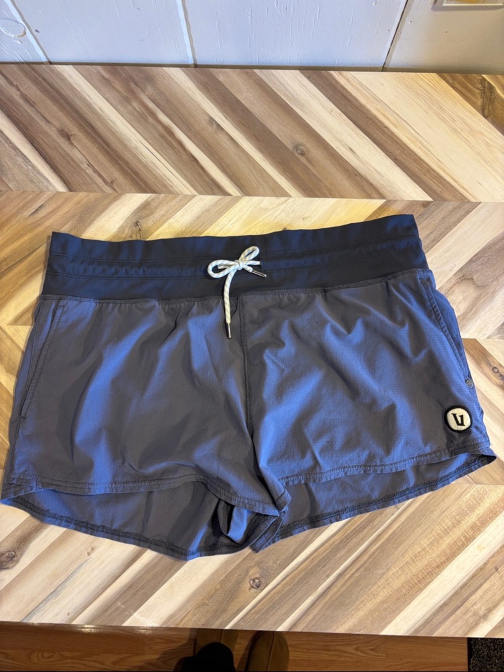 Vuori Women's Athletic Shorts in Slate Blue with Elastic Waistband